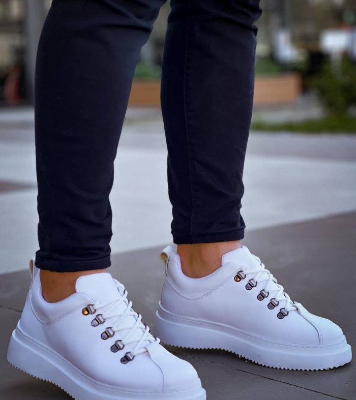 KB-X4 Seykom BEYAZ CİLT Yüksek Taban Bağcıklı Günlük Erkek Ayakkabı