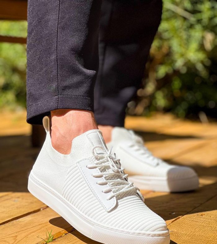 KB-110 Seykom Beyaz Triko Yüksek Taban Bağcıklı Günlük Erkek Ayakkabı