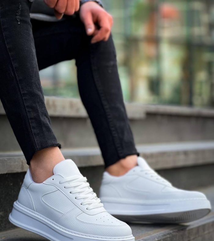 KB-X8 Seykom Beyaz Cilt Beyaz Yüksek Taban Günlük Spor Ayakkabı