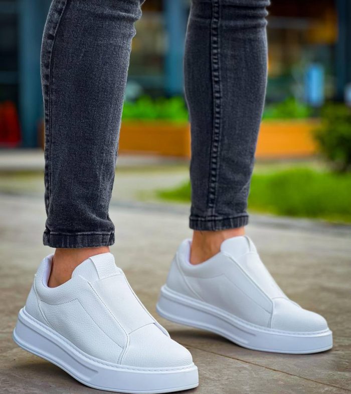 KB-007 Seykom Beyaz Yüksek Taban Tek Bant Bağcıksız Günlük Erkek Ayakkabı