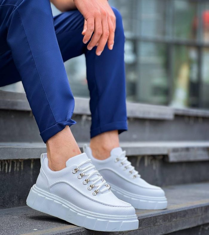 KB-X10 Seykom Beyaz Cilt Beyaz Yüksek Taban Günlük Spor Ayakkabı