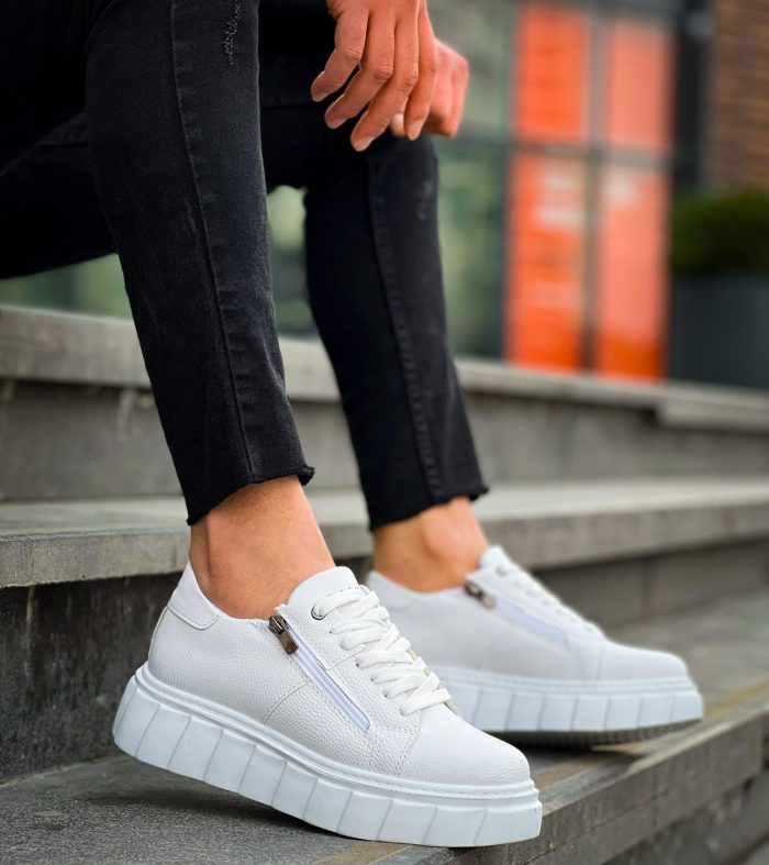 KB-X155 Seykom Beyaz Cilt Detaylı Beyaz Yüksek Taban Günlük Spor Ayakkabı