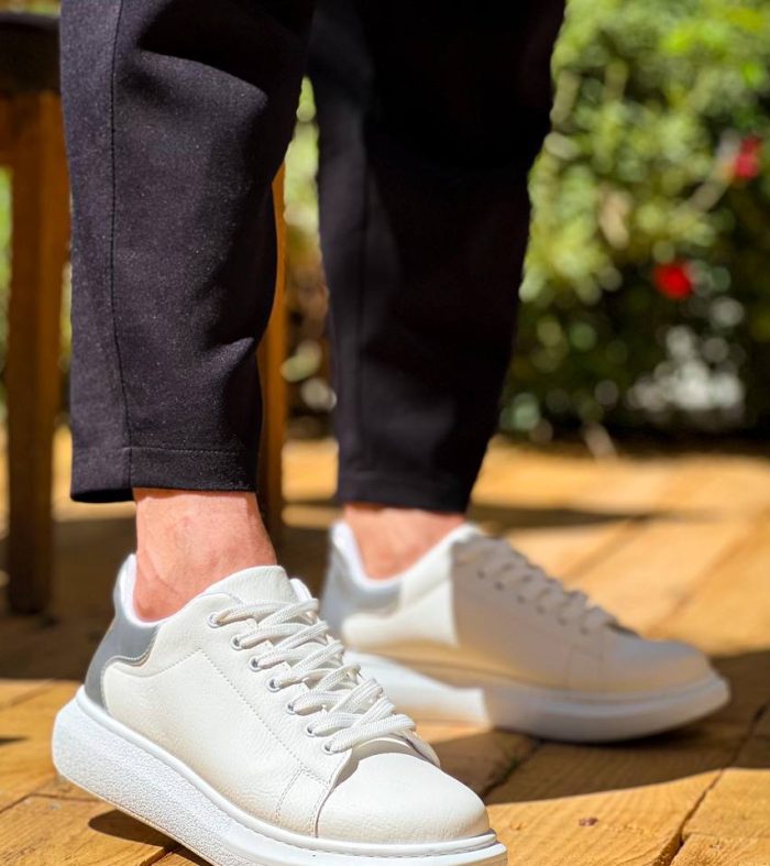 KB-X500 Seykom Beyaz Gümüş Yüksek Taban Bağcıklı Günlük Erkek Ayakkabı