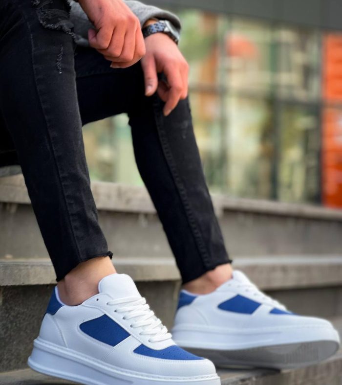 KB-X8 Seykom Beyaz Cilt Mavi Süet Detaylı Beyaz Yüksek Taban Günlük Spor Ayakkabı