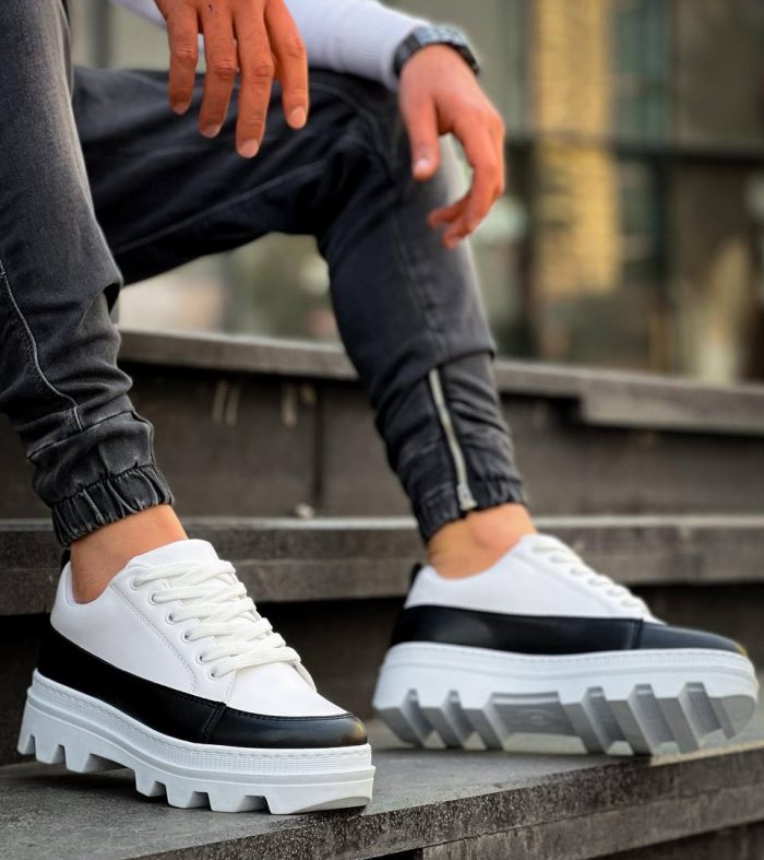 KB-056 Seykom Beyaz Siyah Detaylı Beyaz Yüksek Taban Günlük Spor Ayakkabı