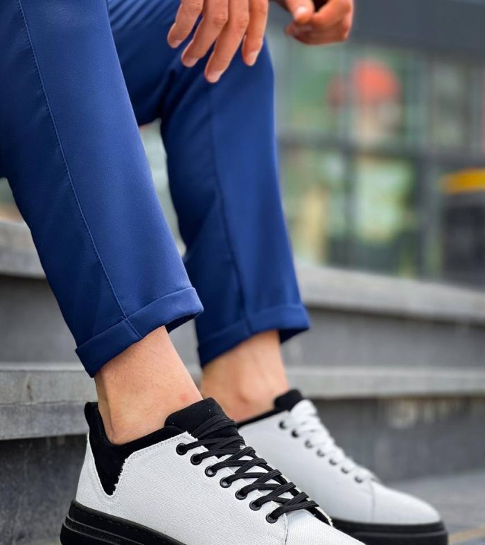 KB-X204 Seykom Beyaz Siyah Keten Siyah Yüksek Taban Günlük Erkek Spor Ayakkabı