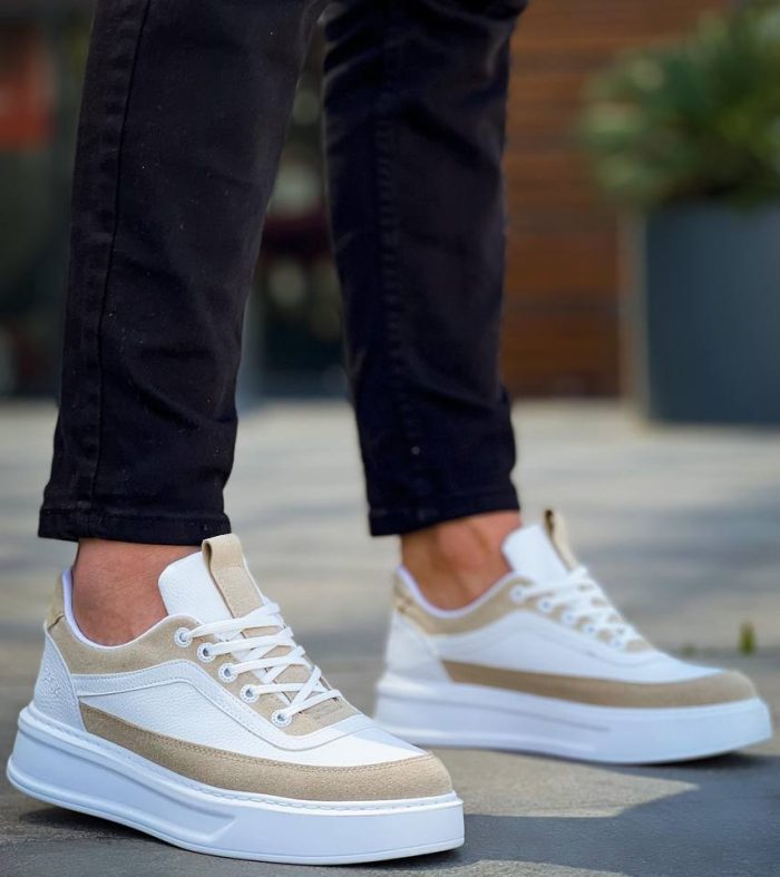 KB-006 Seykom Beyaz Cilt Bej Süet Yüksek Taban Bağcıklı Günlük Erkek Ayakkabı