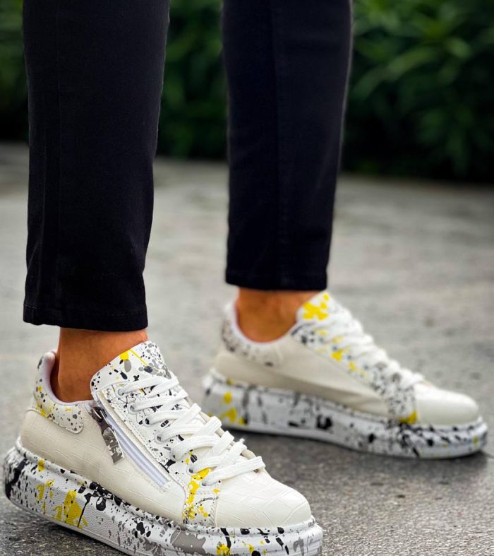 KB-02 Seykom Bağcıklı Crocodile Beyaz Sarı Günlük Erkek Ayakkabı