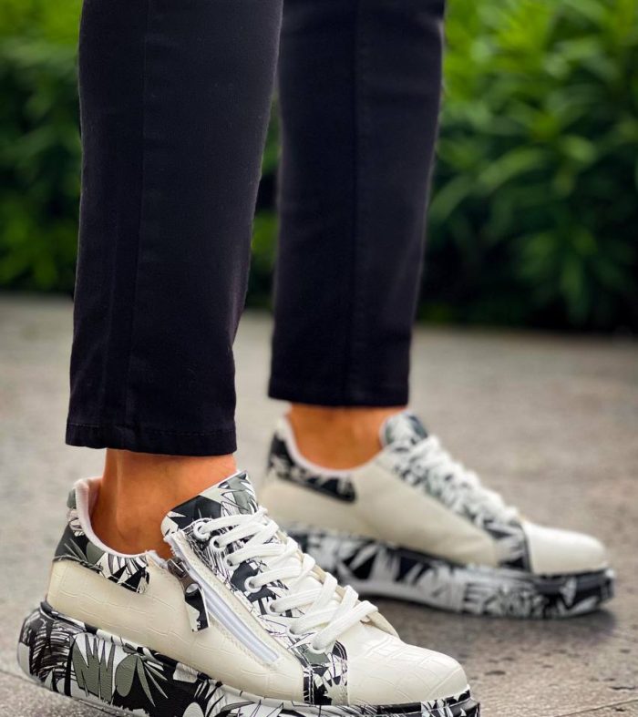 KB-02 Seykom Bağcıklı Crocodile Beyaz Siyah Günlük Erkek Ayakkabı