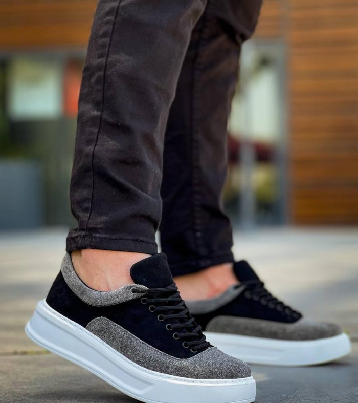 KB-005 Seykom Siyah Gri Süet Bağcıklı Günlük Erkek Ayakkabı