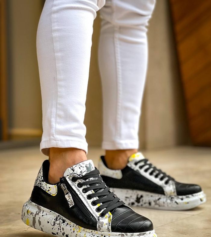 KB-02 Seykom Bağcıklı Crocodile Siyah Sarı Günlük Erkek Ayakkabı