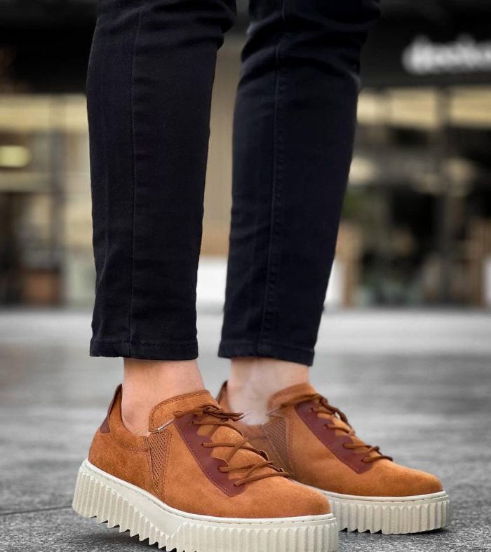 KB-X502 Seykom Taba Süet Yüksek Bej Taban Bağcık Detaylı Lastikli Günlük Erkek Ayakkabı