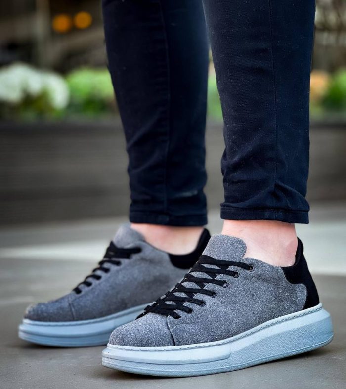 KB-X500 Seykom Gri Siyah Süet Yüksek Taban Bağcıklı Günlük Erkek Ayakkabı