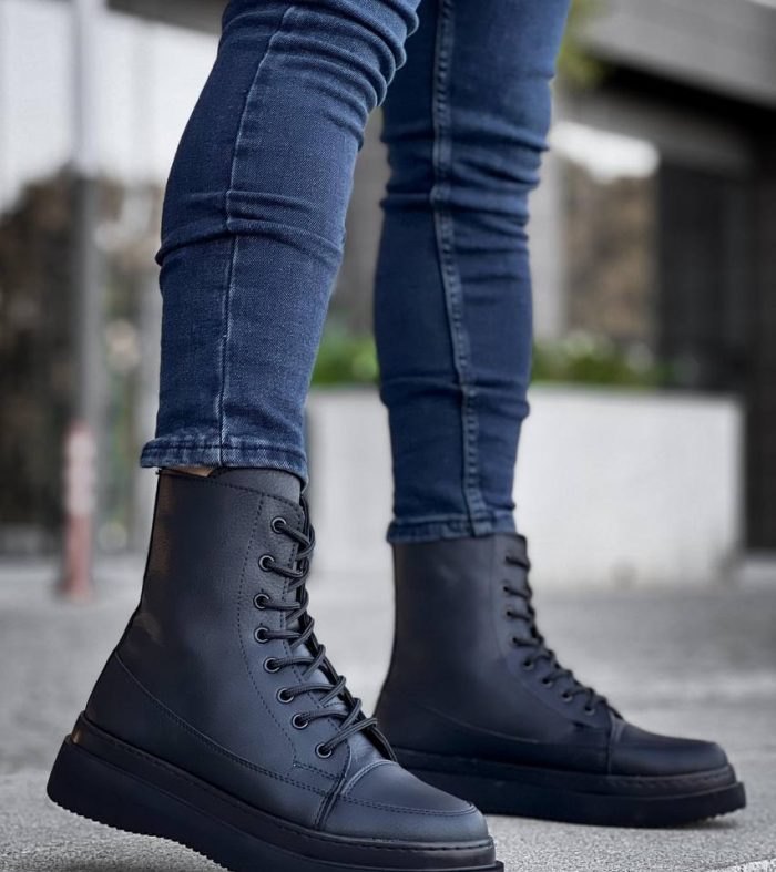 KB-0991 Seykom Siyah Cilt Siyah Yüksek Taban Bağcıklı Postal Bot