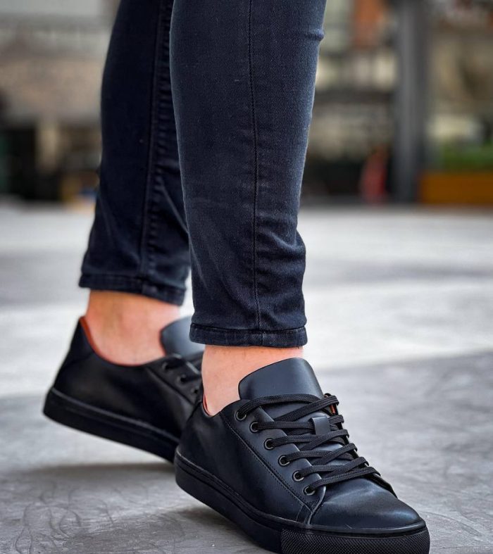 KB-122 Seykom Siyah Cilt Siyah Yüksek Taban Bağcıklı Günlük Erkek Ayakkabı