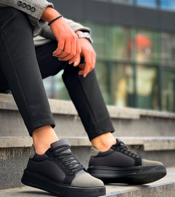 KB-X46 Seykom Siyah Gri Yüksek Siyah Taban Günlük Spor Ayakkabı