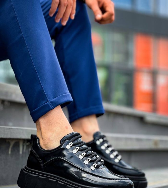 KB-X10 Seykom Siyah Rugan Siyah Yüksek Taban Günlük Spor Ayakkabı