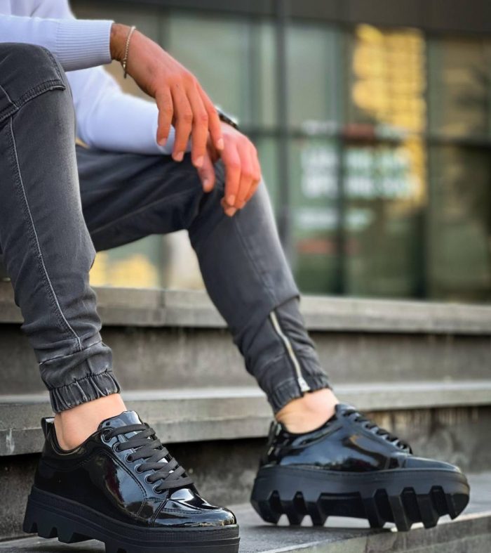 KB-056 Seykom Siyah Rugan Siyah Yüksek Taban Günlük Spor Ayakkabı