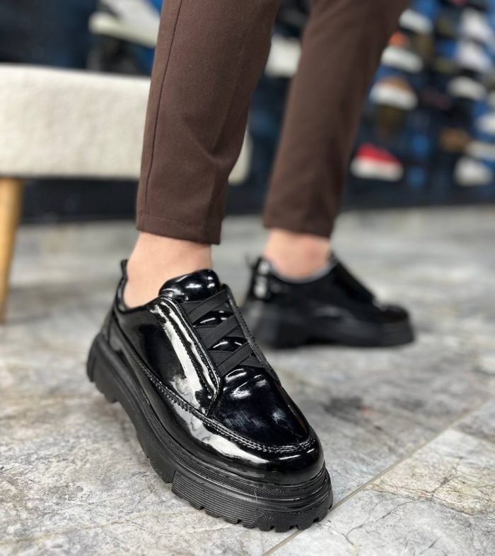 KB-703 Kömür Rugan Lastikli Günlük Erkek Ayakkabı