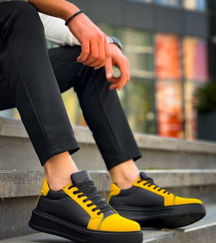 KB-X46 Seykom Siyah Sarı Yüksek Siyah Taban Günlük Spor Ayakkabı