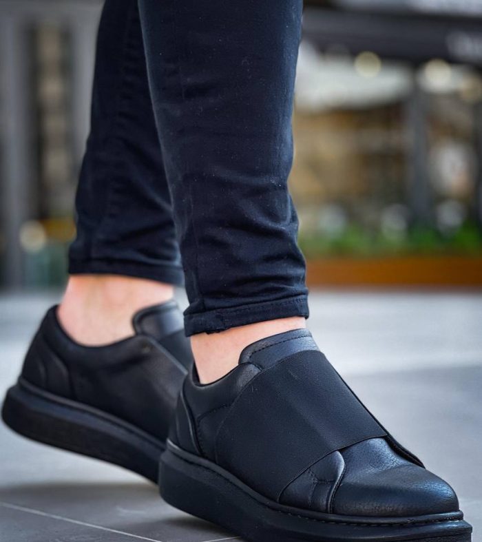 KB-040   Siyah Cilt Siyah Yüksek Taban Lastikli Günlük Erkek Ayakkabı