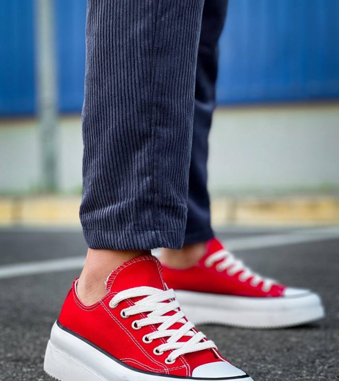 KB-CX-3 Seykom Kısa Kırmızı Keten Beyaz Yüksek Taban Spor Ayakkabı