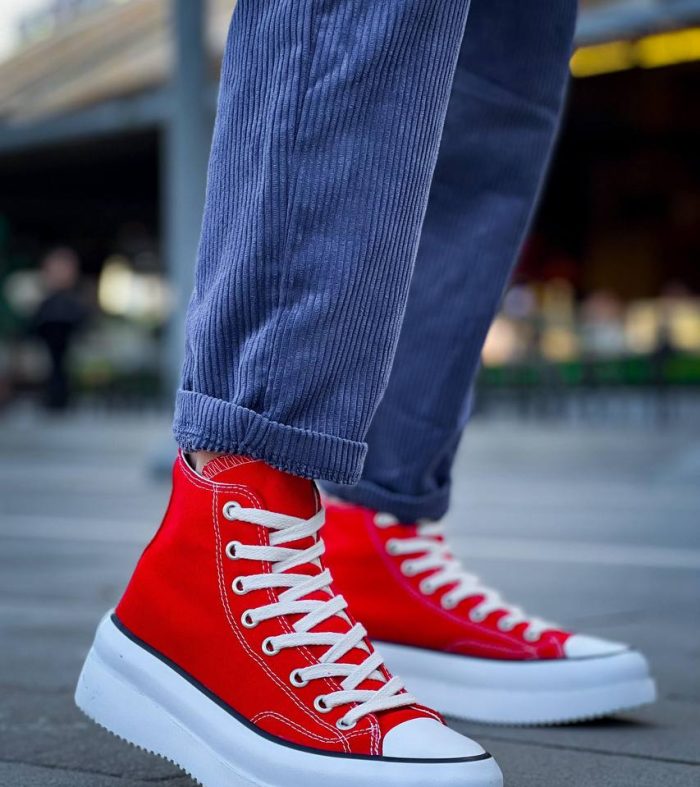 KB-CX-3 Seykom Uzun Kırmızı Keten Beyaz Yüksek Taban Spor Ayakkabı