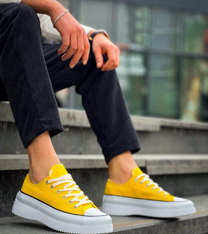 KB-CX-3 Seykom Kısa Sarı Keten Beyaz Yüksek Taban Spor Ayakkabı