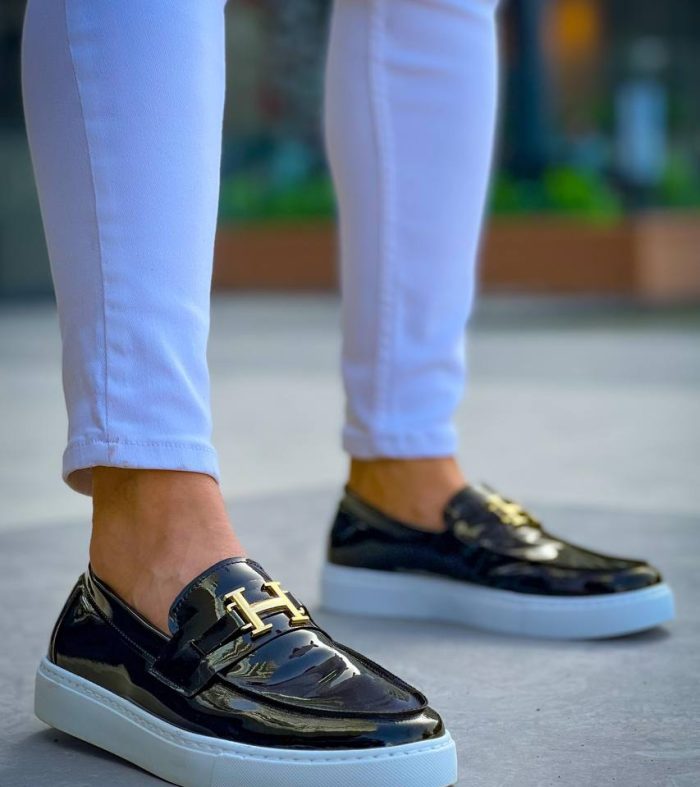 KB-027 Seykom Bağcıksız Siyah Rugan H Günlük Erkek Ayakkabı