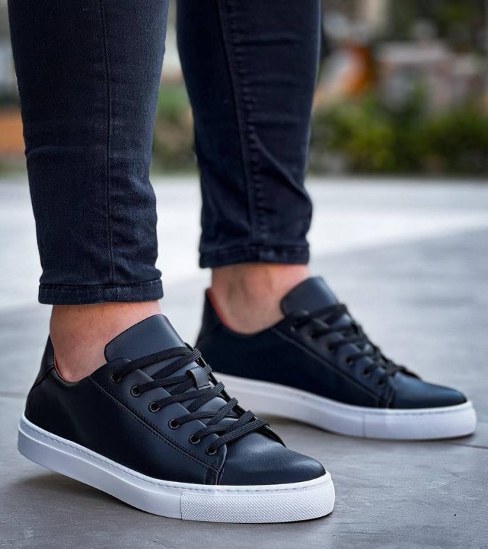 KB-122 Seykom Siyah Cilt Yüksek Taban Bağcıklı Günlük Erkek Ayakkabı