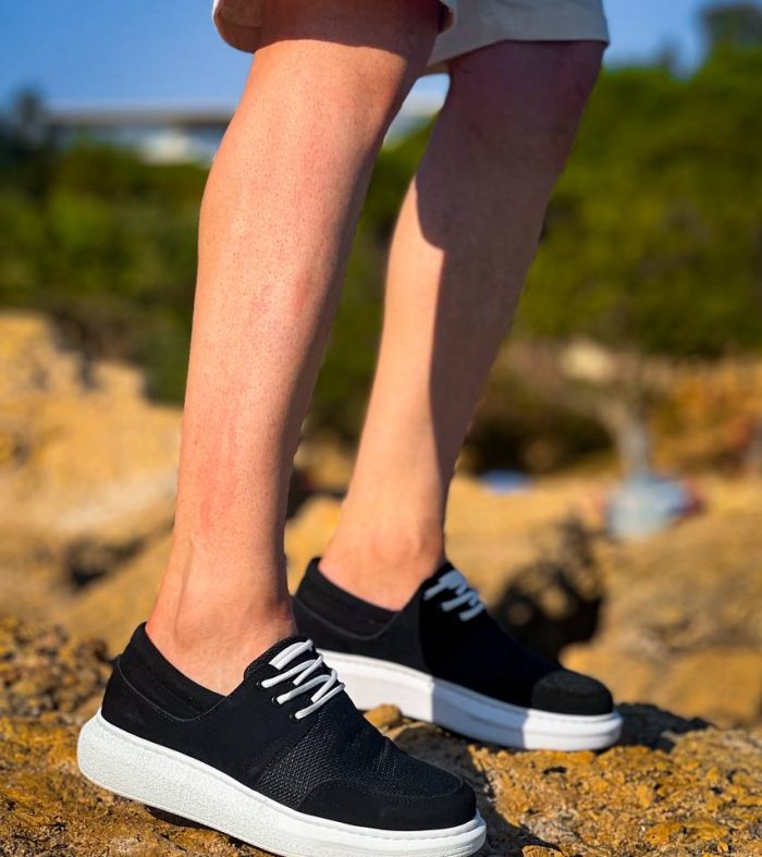 KB-042 Seykom Bağcıklı Siyah Deri Tozu Beyaz Taban Günlük Erkek Ayakkabı