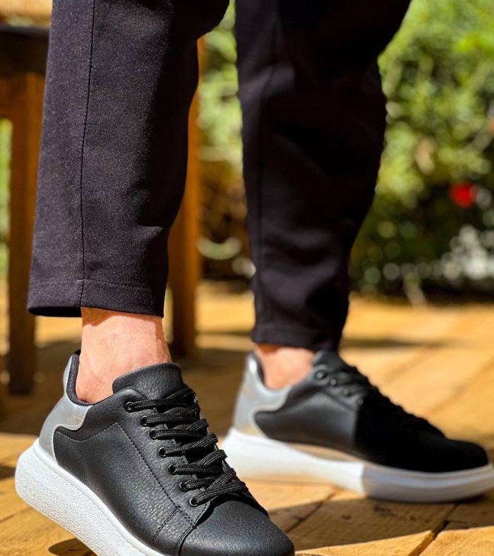 KB-X500 Seykom Siyah Gümüş Yüksek Taban Bağcıklı Günlük Erkek Ayakkabı