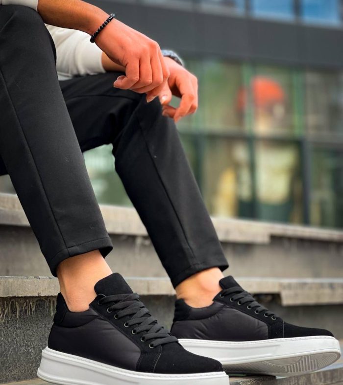 KB-046 Seykom Siyah Paraşüt Beyaz Yüksek Taban Günlük Spor Ayakkabı