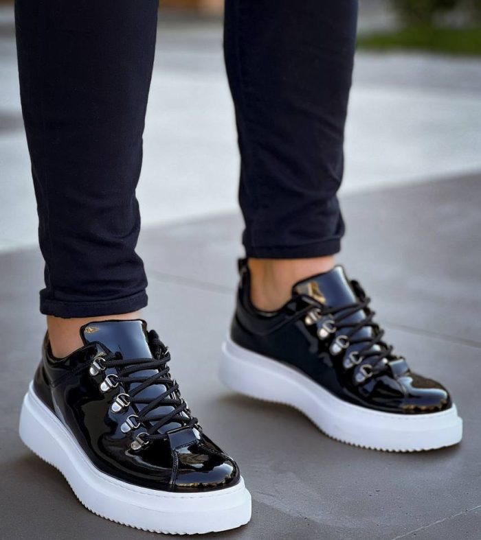 KB-X4 Seykom Siyah Rugan Yüksek Taban Bağcıklı Günlük Erkek Ayakkabı